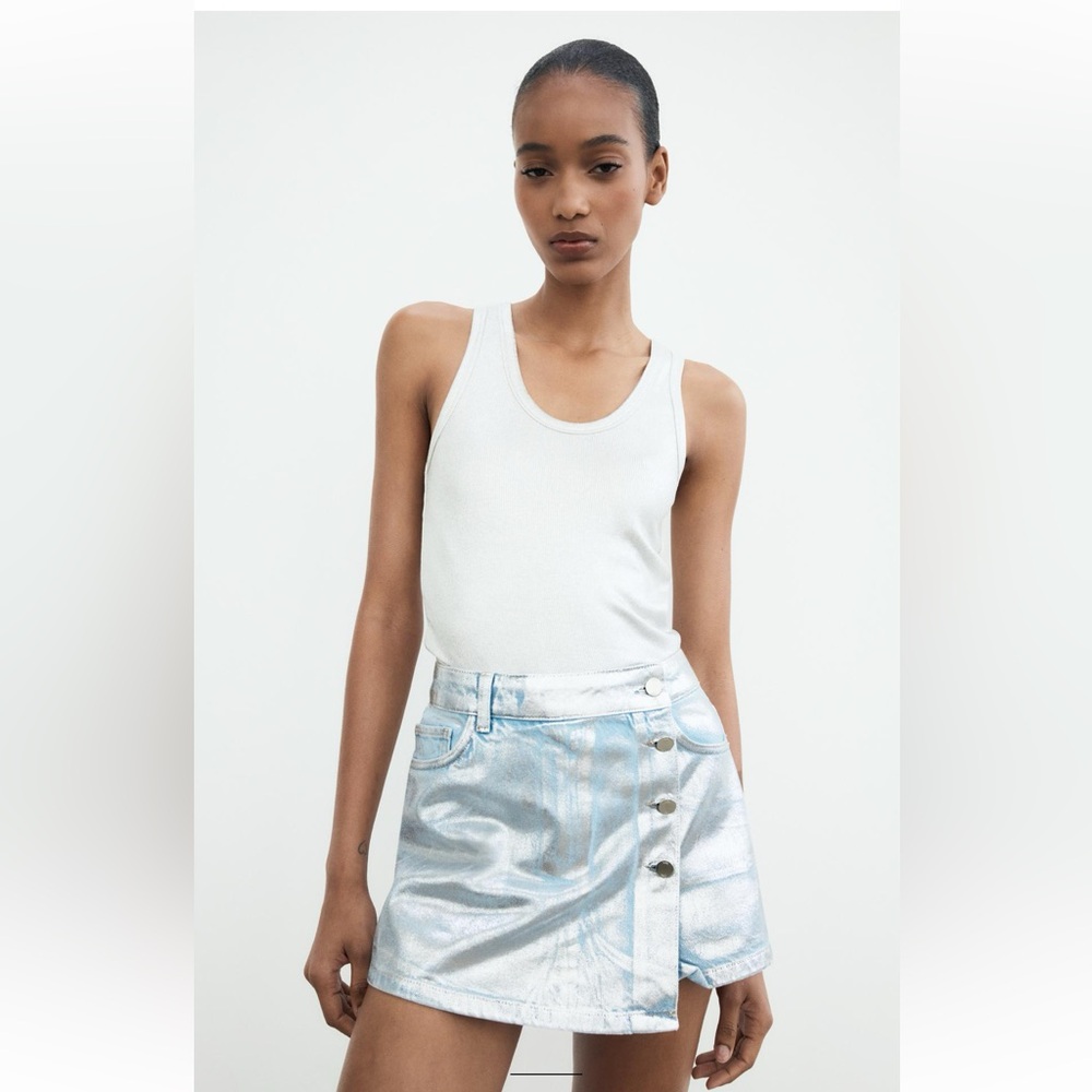 Zara foil denim skort NWT